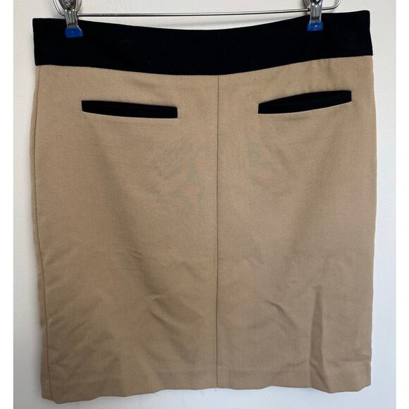 Y2K Beige Stretch Neutral Classic Slim Fit Straight Pencil Womens Skirt Size 8 - Picture 1 of 6